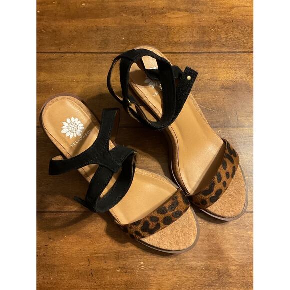 Yellow Box Leopard Cork Heel Caikos Adjustable Strap High Sz 10 Shoes Womens - Picture 1 of 6